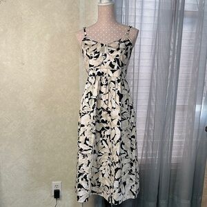 LOFT Black and Cream Floral Midi Dress